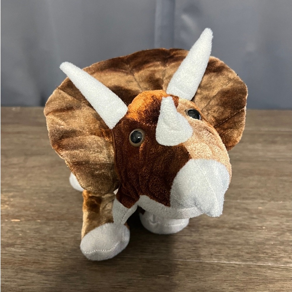 Toms Toy Triceratops Plush Dinosaur Stuffed Animal Brown Mottled 12 Inch Toy